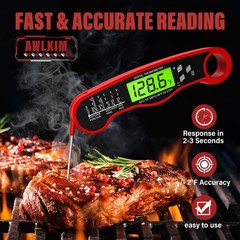 AWLKIM Meat Thermometer Digital – Instant Read Waterproof 6.5 inches, Red