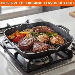 11″ Cast Iron Square Grill Pan, Professional Pre-Seasoned Griddle with Handle…