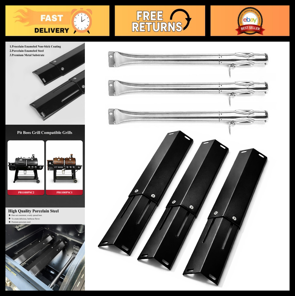 Heavy Duty Stainless Steel Burner Tube & Heat Plate Shield for Pit Boss 1100 Gri