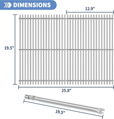 2 Pack 19.5″ Grill Grates and Porcelain Steel Heat Deflectors with 62752 Burner