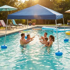 SUNJOY 10×10 FT Floating Pool Canopy Pop Up Gazebo, Navy Water Tent with Stee…