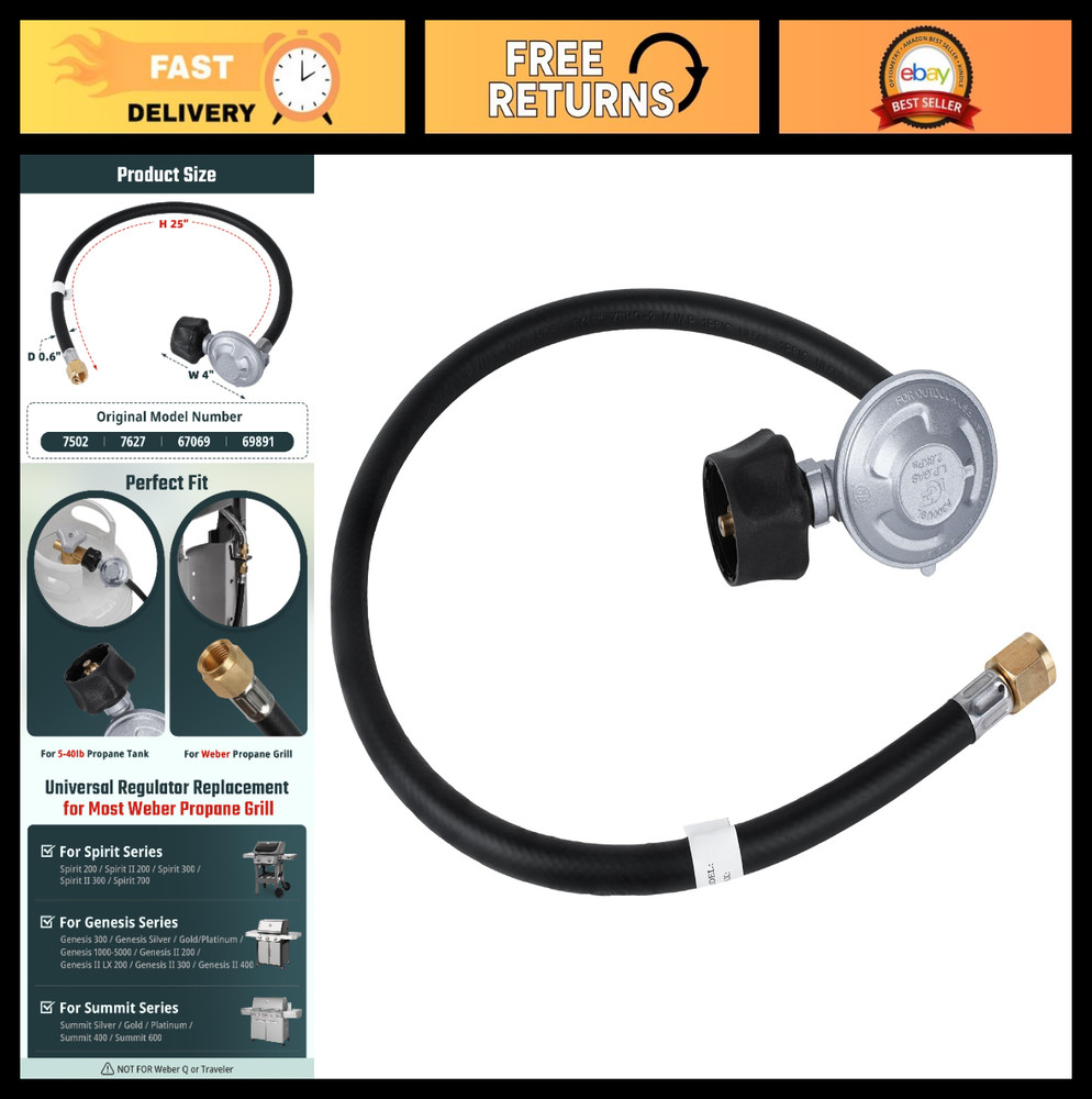 25″ Hose & Regulator Kit for Propane Gas Grills – Fits Spirit, Genesis, Summit
