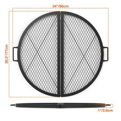 Foldable X‑Marks Heavy‑Duty Steel Round Fire Pit Grate, 30‑Inch