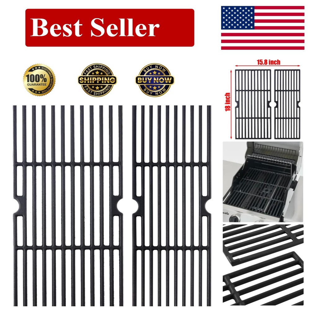 High Heat Retention Charbroil Grill Grates 2-Pc Set, Matte Cast Iron, 18.1×15.75