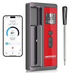 CaloriMastery Wireless Smart Bluetooth Meat Thermometer Digital for BBQ, Red