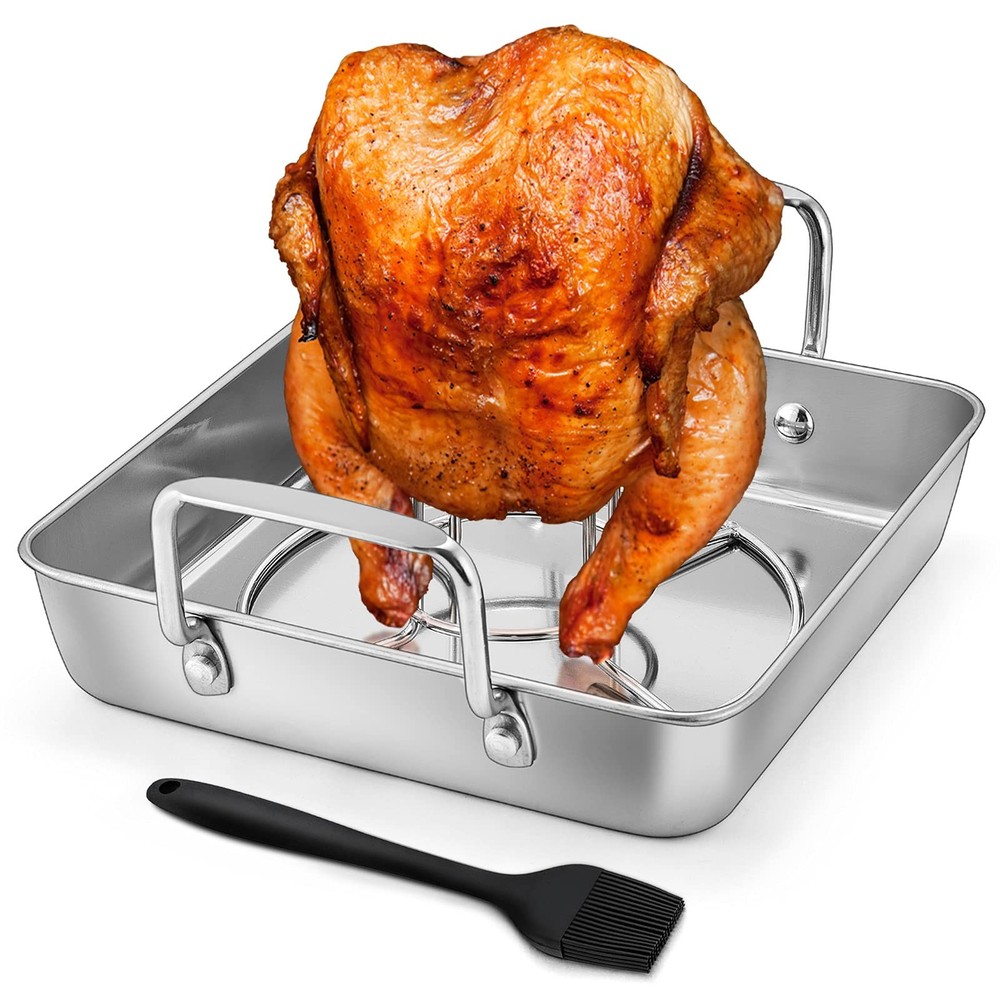 HaSteeL Beer Can Chicken 1 Pan +1 Rack + 1 Brush, Rosating Pan+Chicken Holder