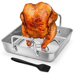 HaSteeL Beer Can Chicken 1 Pan +1 Rack + 1 Brush, Rosating Pan+Chicken Holder