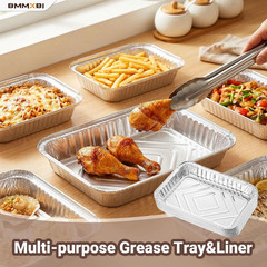 Grill Drip Pan with 20-Pack Disposable Aluminum Grease Tray Liner Replacement fo