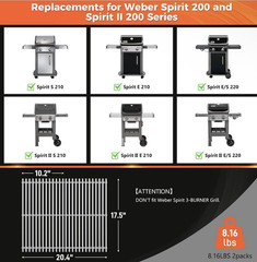 7637 Grill Grates for Weber Spirit E210 E220 S210 Spirit II E210 17.5″ SS 2PCS