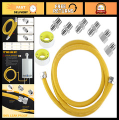 72″ Flexible Gas Line Hose Kit – 1/2″ FIP, 3/4″ FIP, 3/8″ FIP Connectors for Dry