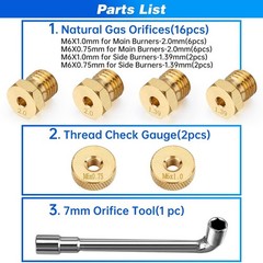 WADEO Natural Gas Orifices Nozzle Blackstone Griddles Orifices, Silver,Gold