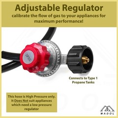 5′ LP Propane Gas Regulator Set Propane 0-20 PSI Adjustable Regulator QCC1/Type1