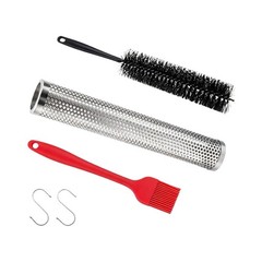 BBQ Pellet Tube 12 Inch Stainless Steel for Smoke Flavor with Brush and S Hook