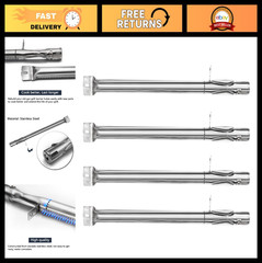 15 3/8″ BBQ Gas Grill Replacement Burner Kit, Stainless Steel, 4-Pack, Fits Kenm