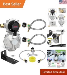 Durable 2-Stage Propane Regulator with Dual 18″ Hoses and Color Gauge Indicator