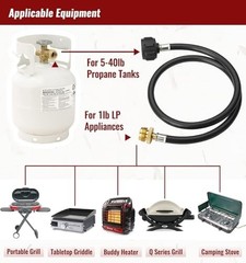 6ft Propane Adapter Hose, 1lb to 20lb Converter for Grills, Heaters & Tanks