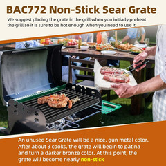 BAC772 18.25”X11.5” Sear Grate Grill Accessory, Reversible Grill Grate Compati