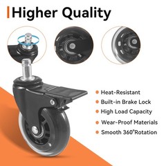 2-Pack HDW302 3″ Swivel Caster Wheels with Brake – Rubber Heavy-Duty 3 inches