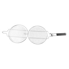 Portable Stainless Steel Round Grill Net with Lockable Basket for Outdoor BBQ