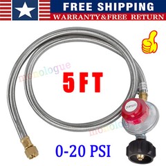 5FT 0-20 PSI Adjustable Propane Regulator with Braided Hose LP Gas Regulator
