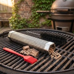 BBQ Pellet Tube 12 Inch Stainless Steel for Smoke Flavor with Brush and S Hook