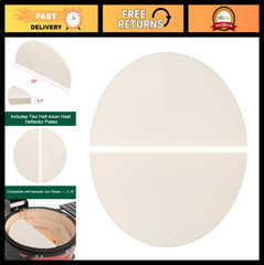 Half-Moon Ceramic Heat Deflector Plates for Kamado & Big Green Egg BBQ – 2-Pack