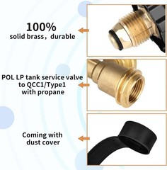 Propane Tank Adapter & Gauge Converts POL LP Tank Service Valve to QCC1 / Type 1