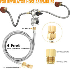 2-Stage Auto Changeover LP Propane Gas Regulator with 48”Stainless Braided Regu