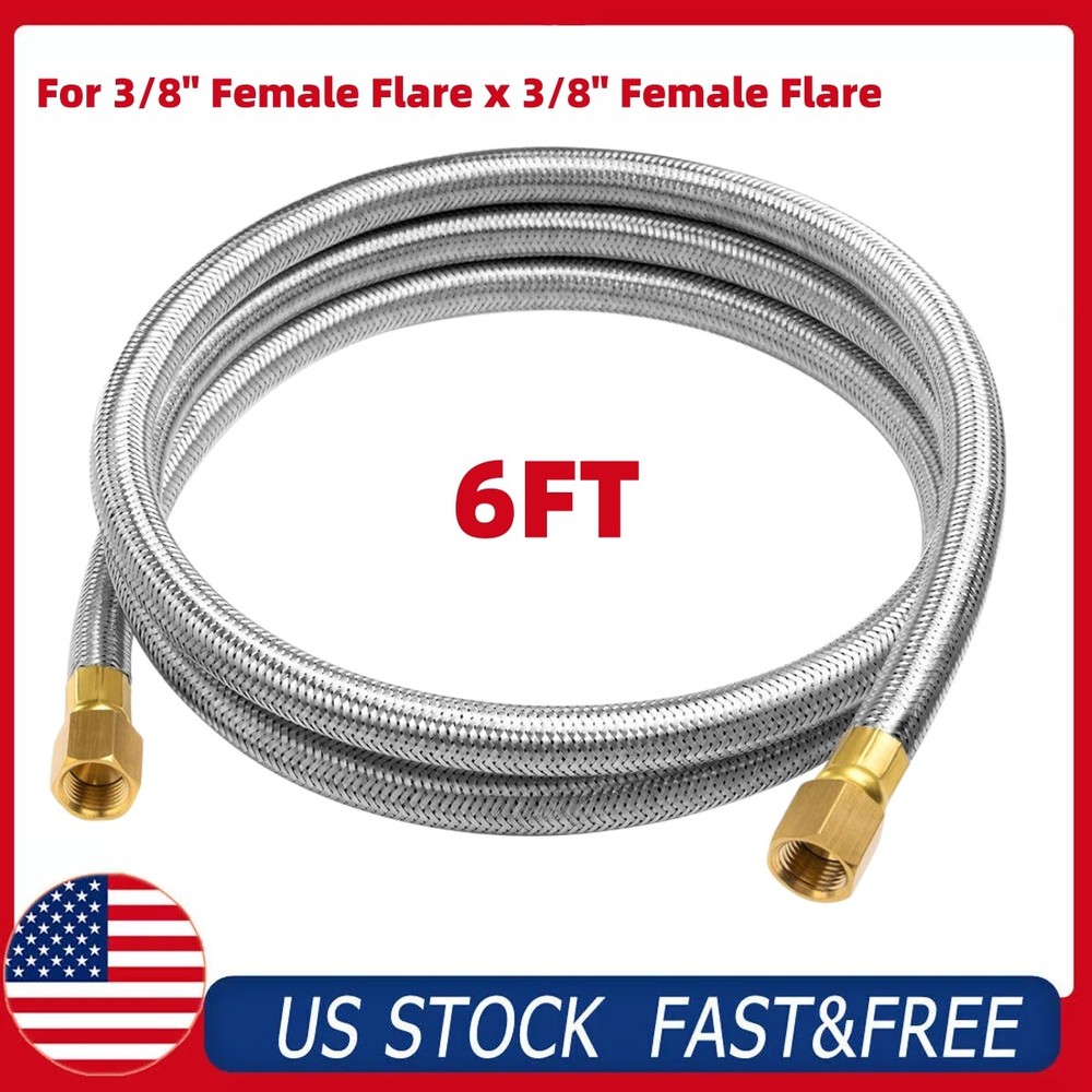 6FT Propane Hose 3/8″ Female Flare Stainless Braided for Gas Grill RV