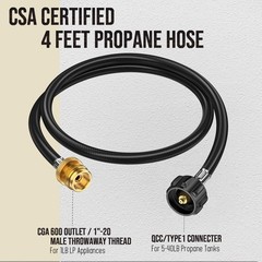 4 Feet Propane Hose Adapter 1lb to 20lb Converter, Tank 4 Feet, Black