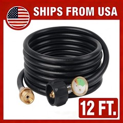 12FT Propane Hose with Gauge for Mr. Heater, Camp Stove to 5 – 20lb Tank