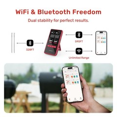 Meatmeet Wireless Meat Thermometer Digital with Dual Wi-Fi & Bluetooth, Red