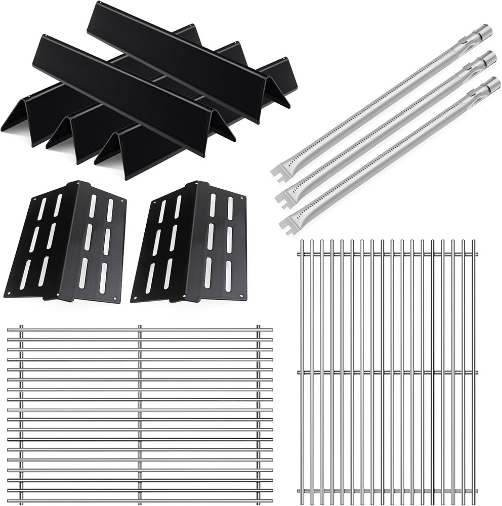 2 Pack 19.5″ Grill Grates and Porcelain Steel Heat Deflectors with 62752 Burner