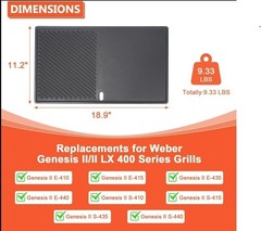 Reversible Cast Iron Griddle Insert Weber Genesis II/II LX 400 Series Gas Grill