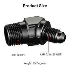 4AN Male Flare to 3/8″ NPT Pipe 45 Degree Fitting Adapter Aluminum Black