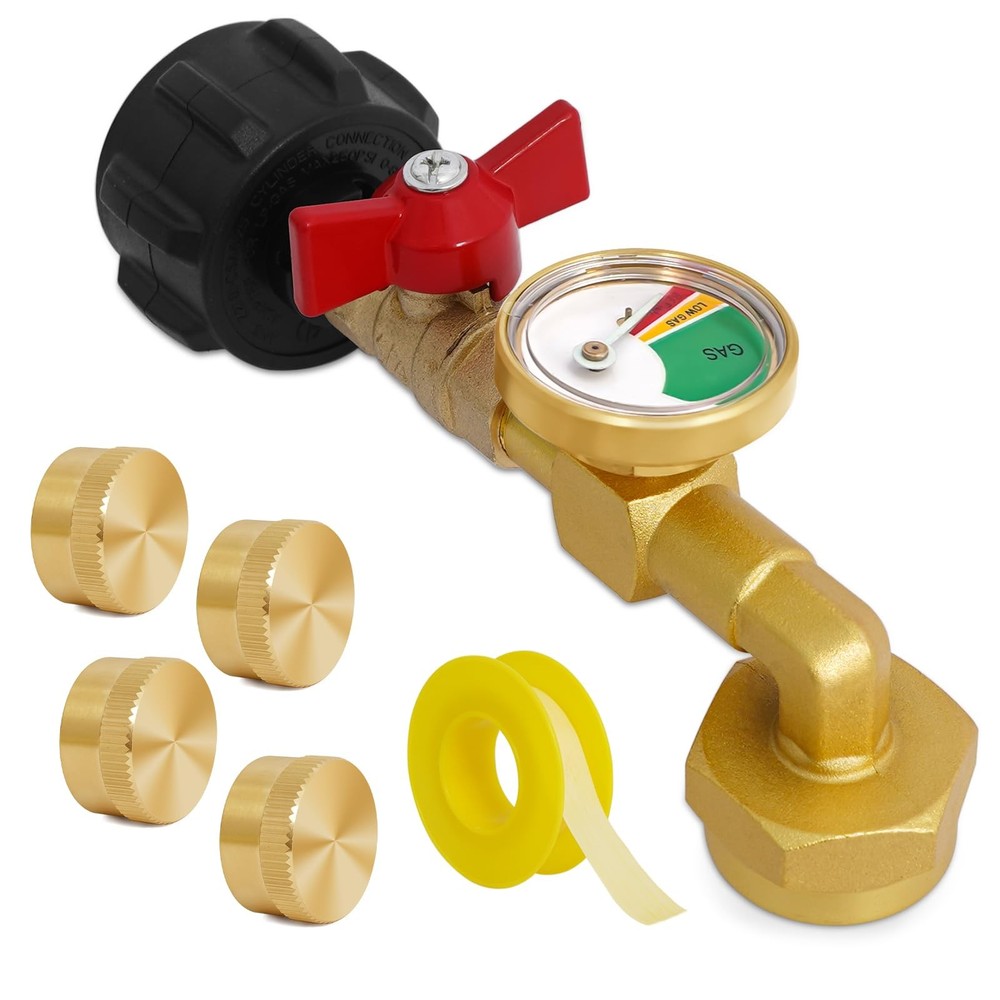 optheey Propane Refill Adapter with 4 caps, Yellow-Adapter 4 caps