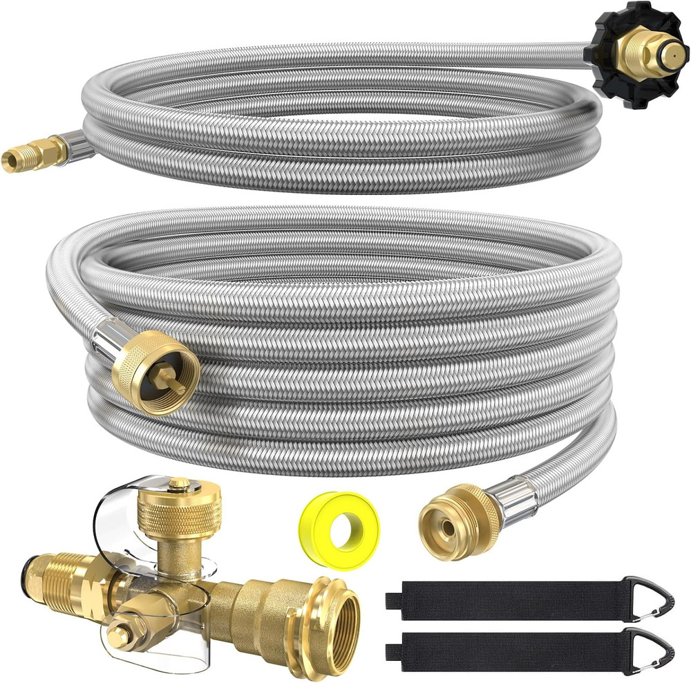 Propane Brass 4 Port Tee Kit Propane Brass Tee Adapter Kit 5FT and 12FT Stainles