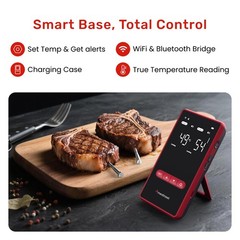 Meatmeet Wireless Meat Thermometer Digital with Dual Wi-Fi & Bluetooth, Red