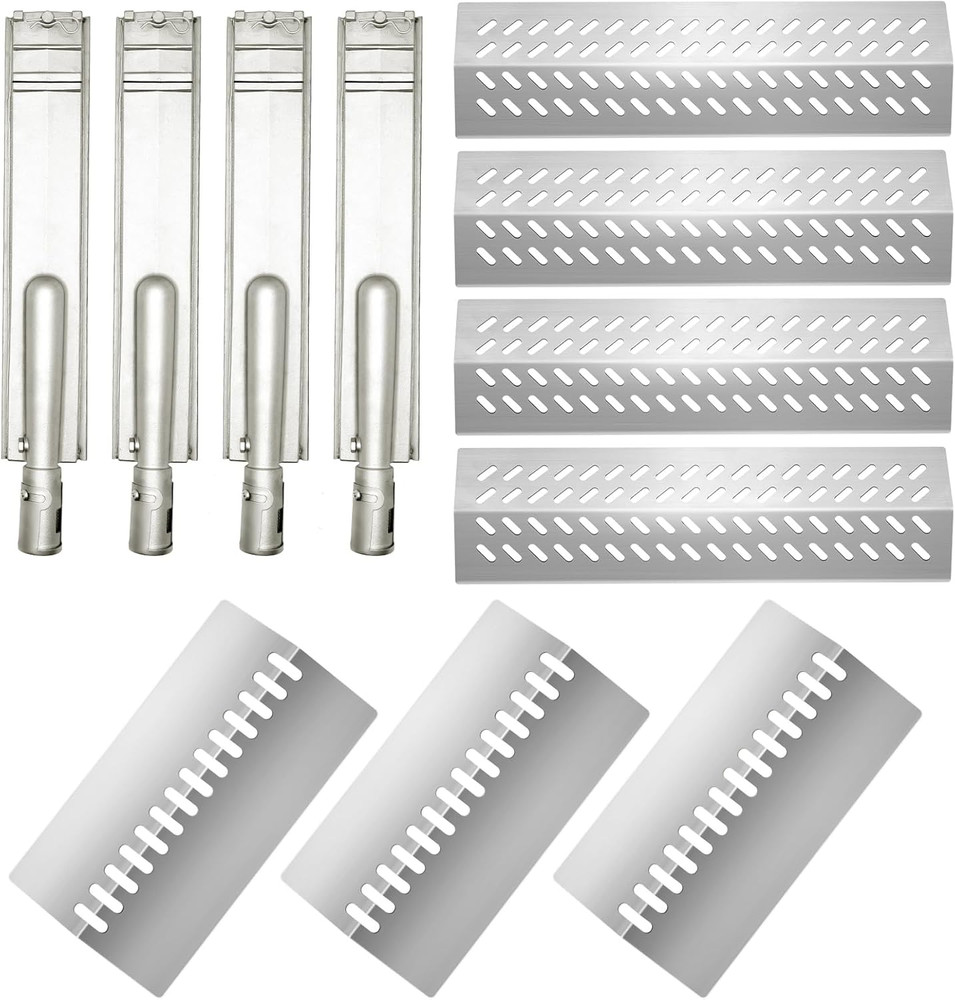 Stainless Steel 4Pcs 16631 Flame Tamer Flavor Bar and 3Pcs 16520 Heat Plate Shie