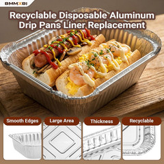 Grill Drip Pan with 20-Pack Disposable Aluminum Grease Tray Liner Replacement fo