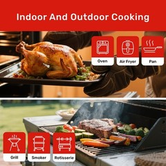 Meatmeet Wireless Meat Thermometer Digital with Dual Wi-Fi & Bluetooth, Red
