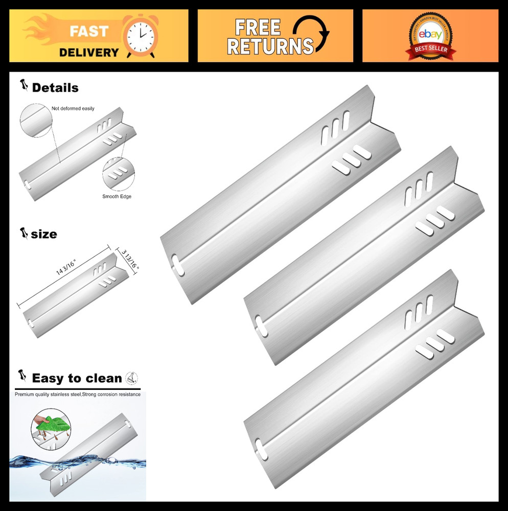 Stainless Steel Grill Heat Plates & Burner Covers for Gas Grills – 14″ Shield