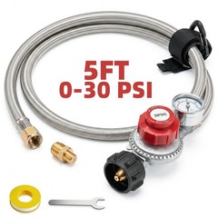 5FT 0-30 PSI Propane Regulator with Gauge, Hose for LP Cooker & Outdoor Grill