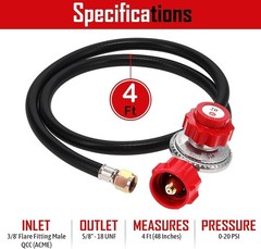 2109-RED 4 ft High Pressure 0-20 PSI Adjustable Regulator with Red QCC-1 Type…