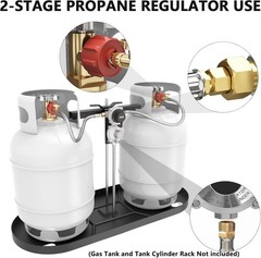 Dual RV Propane Regulator 2-Stage Auto Switch w/ Gauge Hoses & Brass Fittings