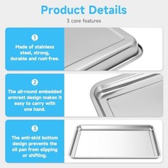2Pcs Stainless Steel Oil Drip Pan for Under Car, 24 x 16 x 1.9 Inch Metal Oil