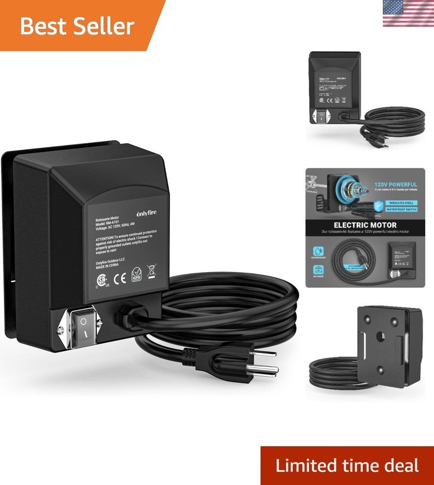 Universal Electric Grill Rotisserie Motor 110 Volt 4 Watt On/Off Switch, Black