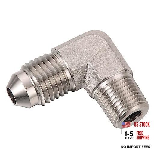 4AN Male Flare to 1/8 NPT Pipe Male Stainless Steel 4AN to 1/8 NPT 90 Degree
