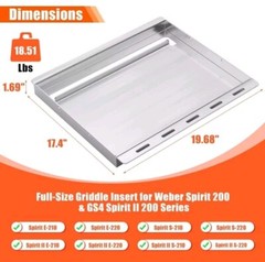 Full Size Griddle Insert for Weber Spirit I & II 200 GS4 Series Gas Grills