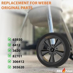 6 Inch Replacement Wheels for Kettle Grills, BBQ Caster Wheel Parts with Hub Cap